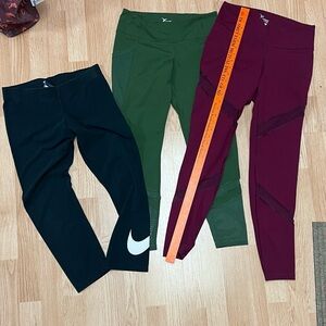 Old Navy & Nike Ladies Leggings - Black, Green, and Burgundy sz Medium Ladies